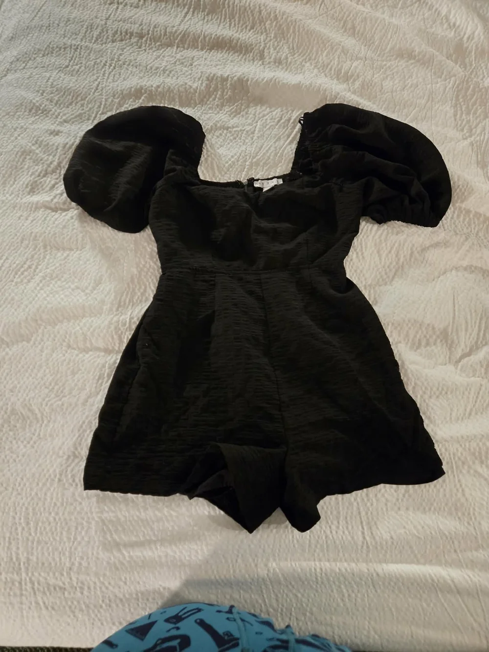 HYFVE Black Textured Puff Sleeve Square Neck Romper Small